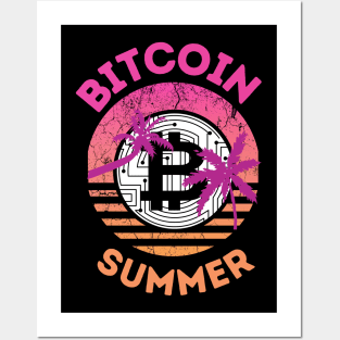 Bitcoin Summer Retro Sunset Posters and Art